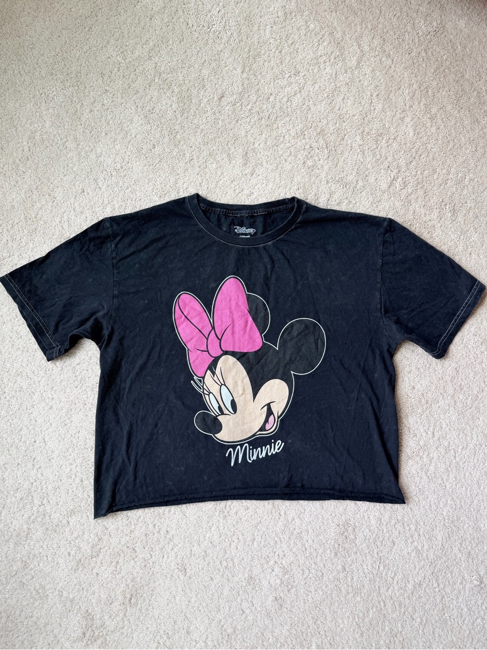 Disney Minnie Mouse Black & Pink Graphic Cropped Tee